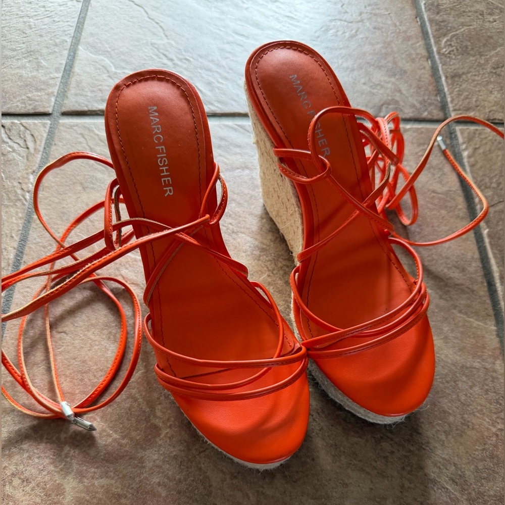 Marc Fisher Vibrant Orange Wedge Sandals